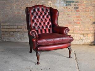 Burgundy Leather Chesterfield Wing Chair.