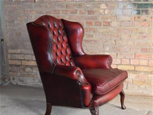 Burgundy Leather Chesterfield Wing Chair.