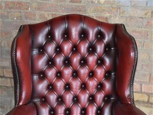 Burgundy Leather Chesterfield Wing Chair.